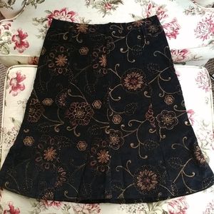 Boho embroidered corduroy midi skirt